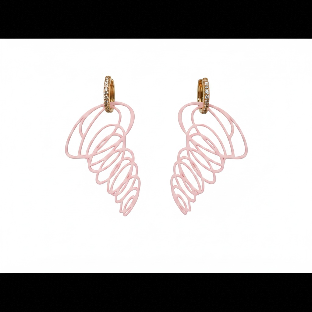 RISITEC - Timeless By Design Feather Loop Ohrringe in Blush Pink mit 24K vergoldeten Creolen und Zirkonia Steinen