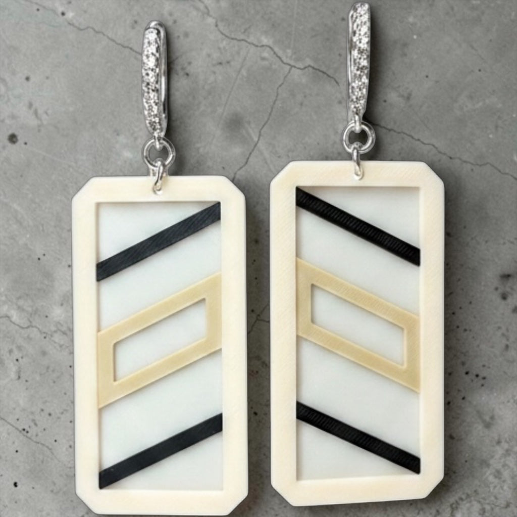 RISITEC - Timeless By Design geometrische Ohrringe in Creme, Schwarz und Beige mit Zirkonia-Creolen aus Feinsilber